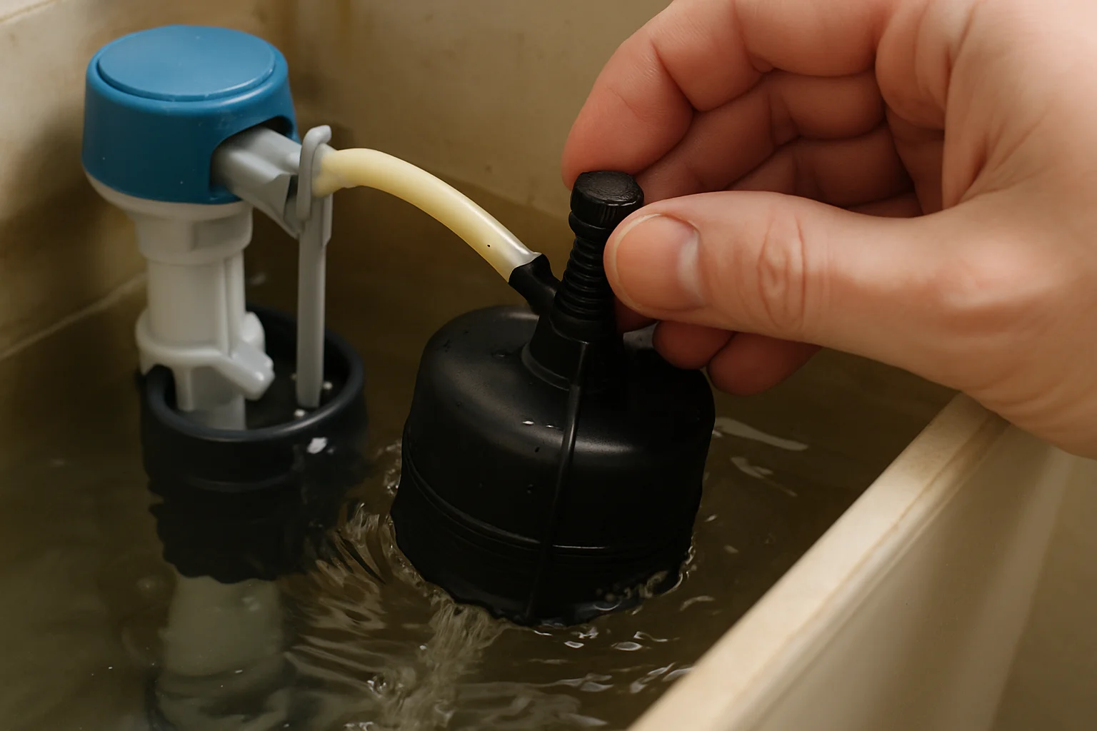 Réglage précis du flotteur pendant la remise en eau du réservoir.